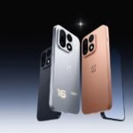 OnePlus 16 in Tomorrow's Starlight, Dark Forest and Mars Masterpiece colors showing its square camera module and rear lighting effect