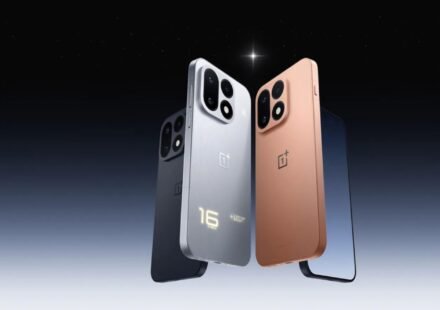 OnePlus 16 in Tomorrow's Starlight, Dark Forest and Mars Masterpiece colors showing its square camera module and rear lighting effect
