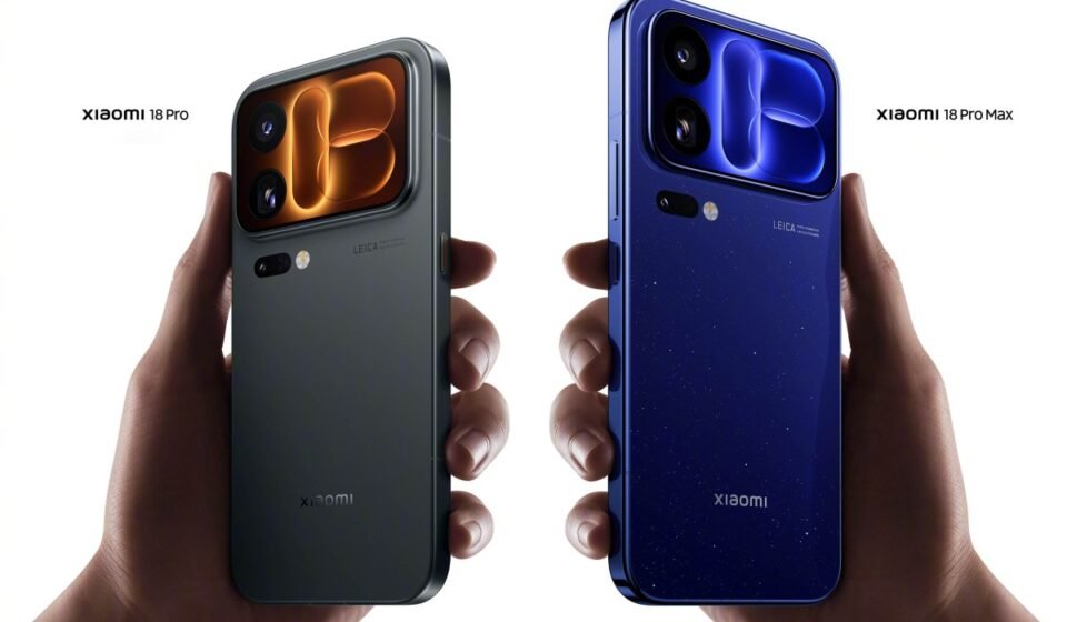 Xiaomi 18 Pro and 18 Pro Max smartphones showing their front and rear displays
